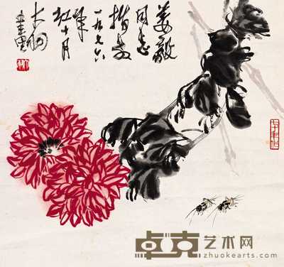 陈大羽 1976年作 菊花蟋蟀 镜心 45×48cm